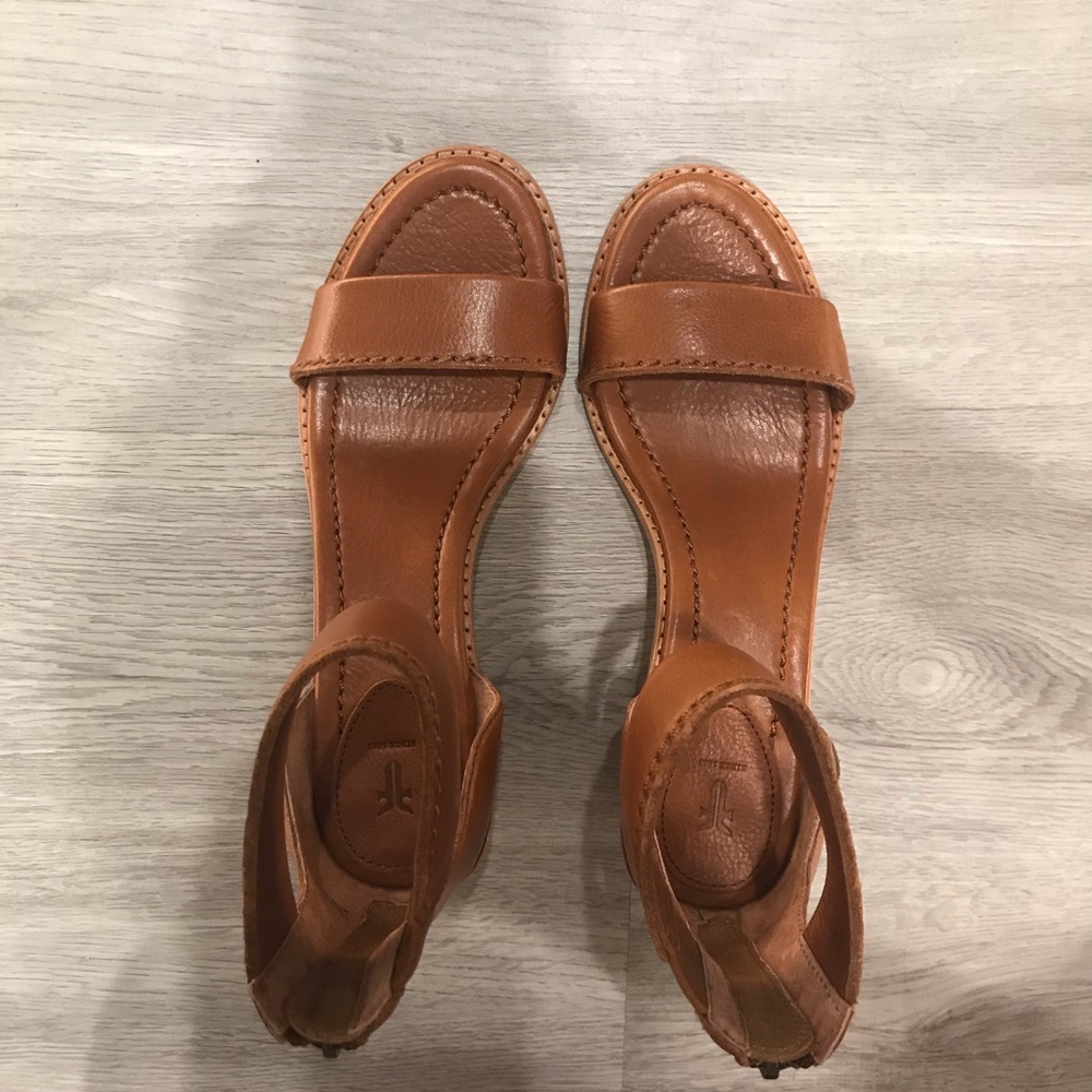 Frye Brielle Cognac Back Zip Ankle Heel Sandals - Picture 10 of 16